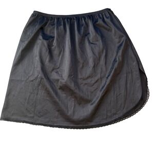 90s Vassarette Black Lace Half Slip Side Slit Nylon Womens M USA Made Whimsigoth